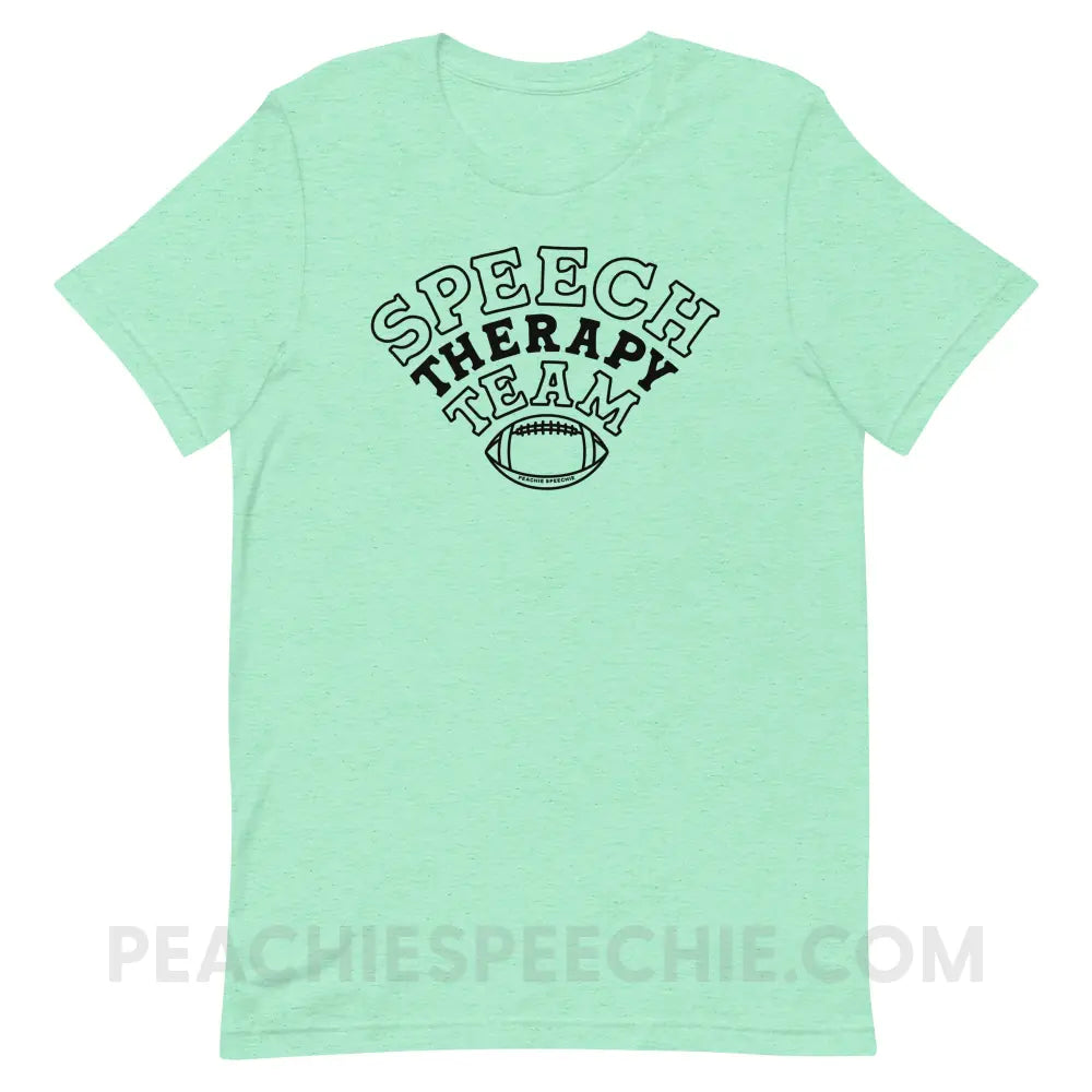 Speech Therapy Team Football Premium Soft Tee - Heather Mint / S - peachiespeechie.com