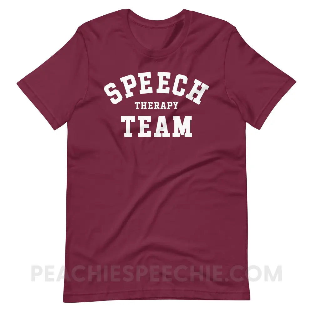 Speech Therapy Team Premium Soft Tee - Maroon / XS - peachiespeechie.com