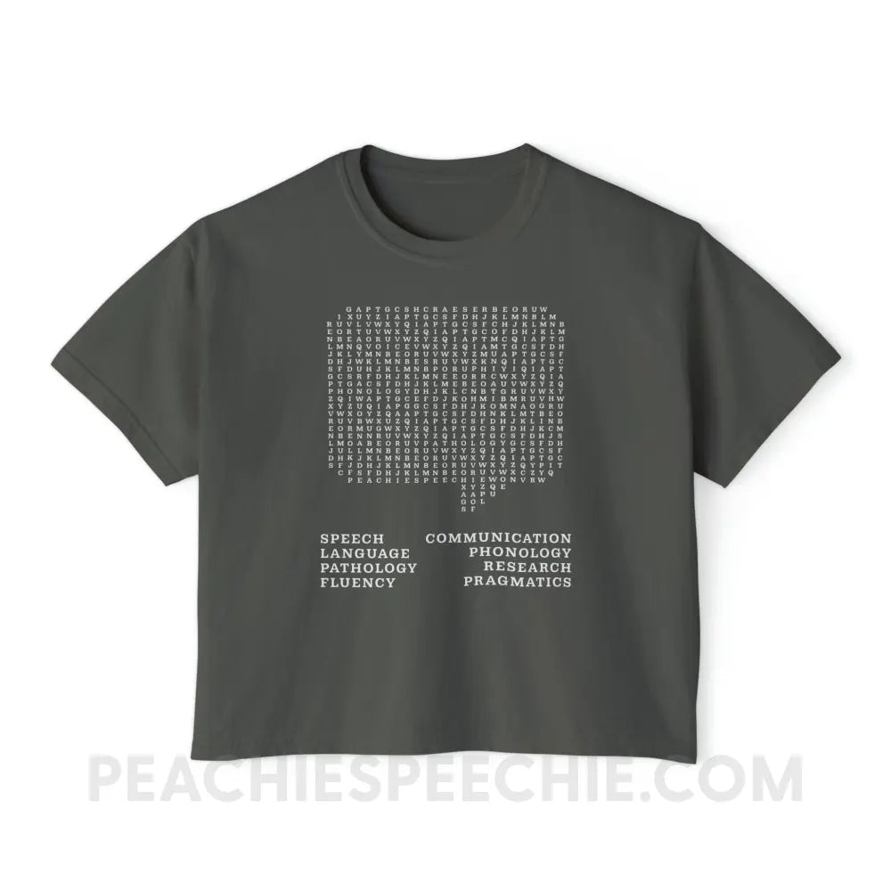 Speech Therapy Word Search Comfort Colors Boxy Tee - Pepper / S - T-Shirt peachiespeechie.com