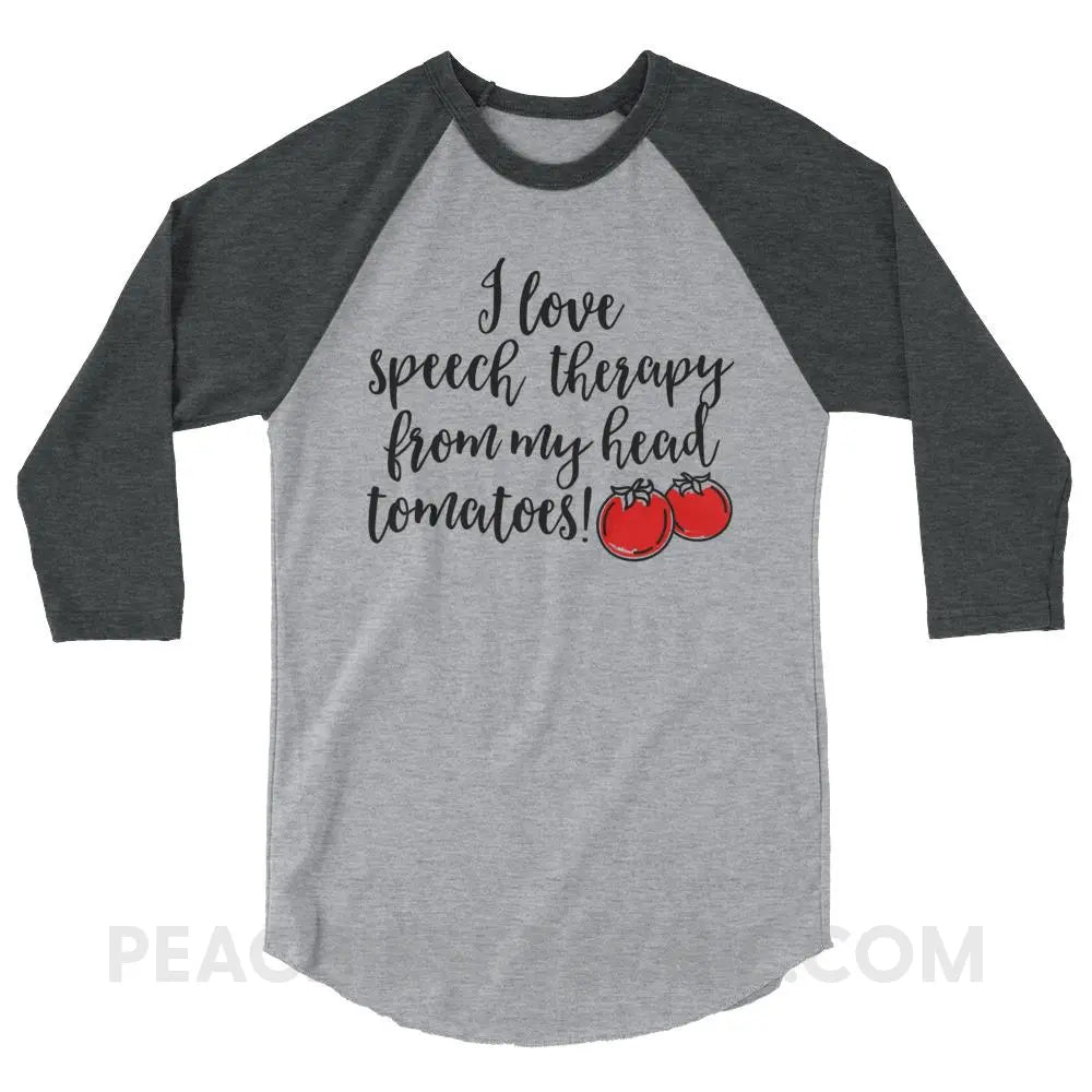 Speech Tomatoes Baseball Tee - Heather Grey/Heather Charcoal / XS T-Shirts & Tops peachiespeechie.com