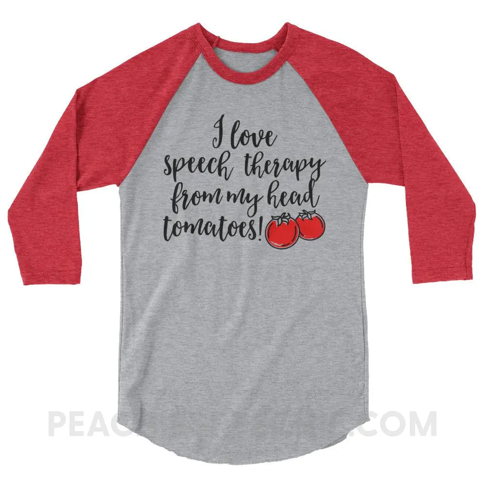 Speech Tomatoes Baseball Tee - Heather Grey/Heather Red / XS T-Shirts & Tops peachiespeechie.com