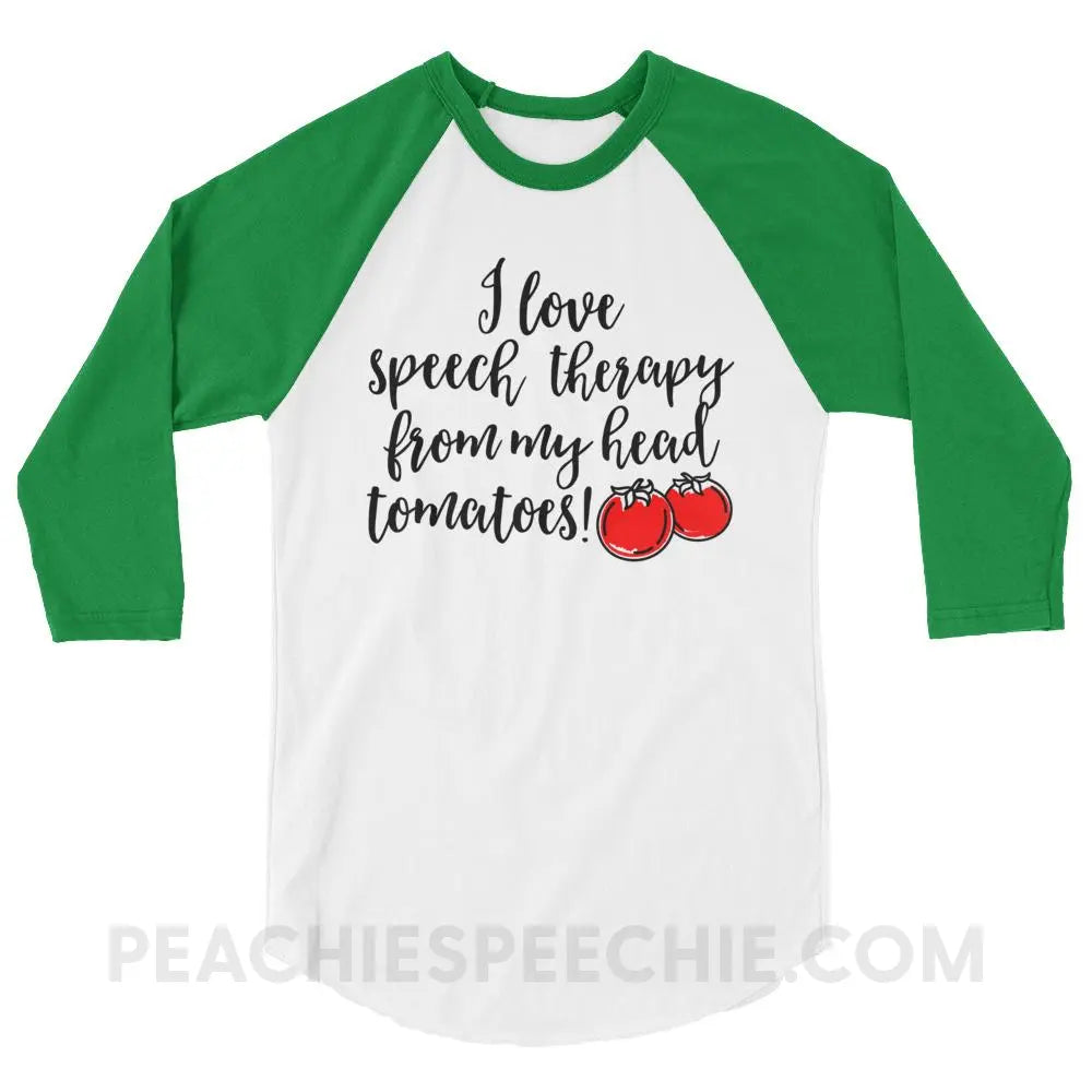 Speech Tomatoes Baseball Tee - White/Kelly / XS T-Shirts & Tops peachiespeechie.com