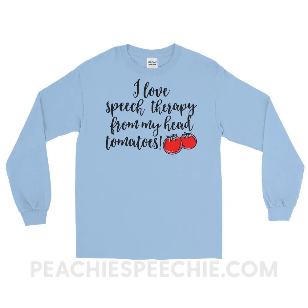 Speech Tomatoes Long Sleeve Tee - Light Blue / S - T-Shirts & Tops peachiespeechie.com