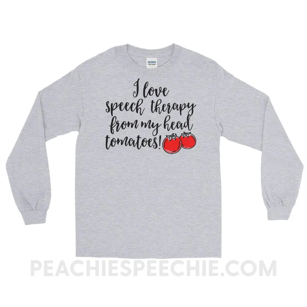 Speech Tomatoes Long Sleeve Tee - Sport Grey / S - T-Shirts & Tops peachiespeechie.com