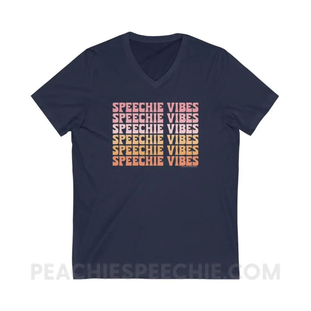 Speechie Vibes Soft V - Neck - Navy / S - V - neck peachiespeechie.com