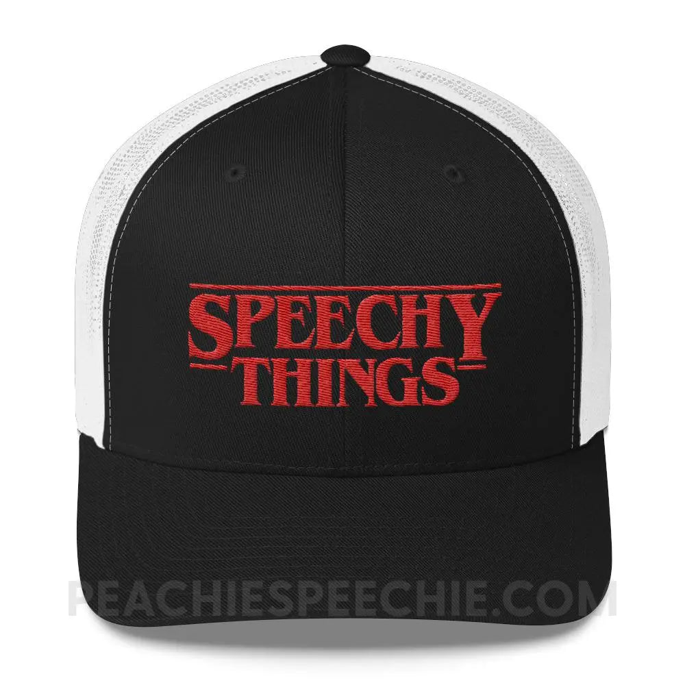 Speechy Things Trucker Hat - Black/ White - Hats peachiespeechie.com