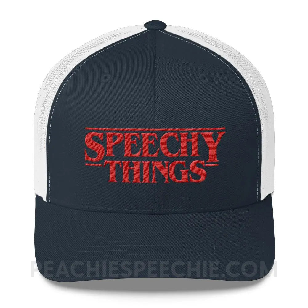Speechy Things Trucker Hat - Navy/ White - Hats peachiespeechie.com