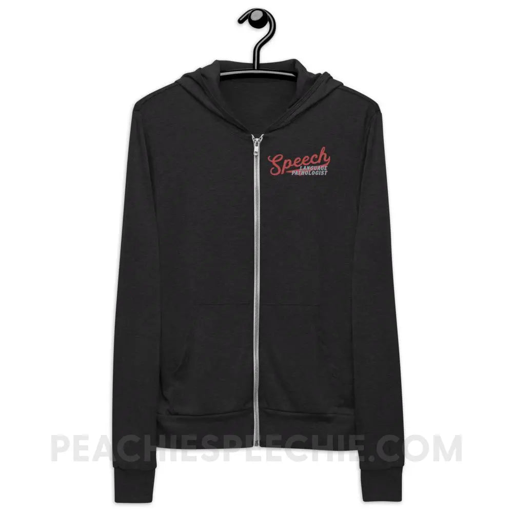 Sporty Speech Peachie Speechie Zip Hoodie - Charcoal black Triblend / XS - peachiespeechie.com