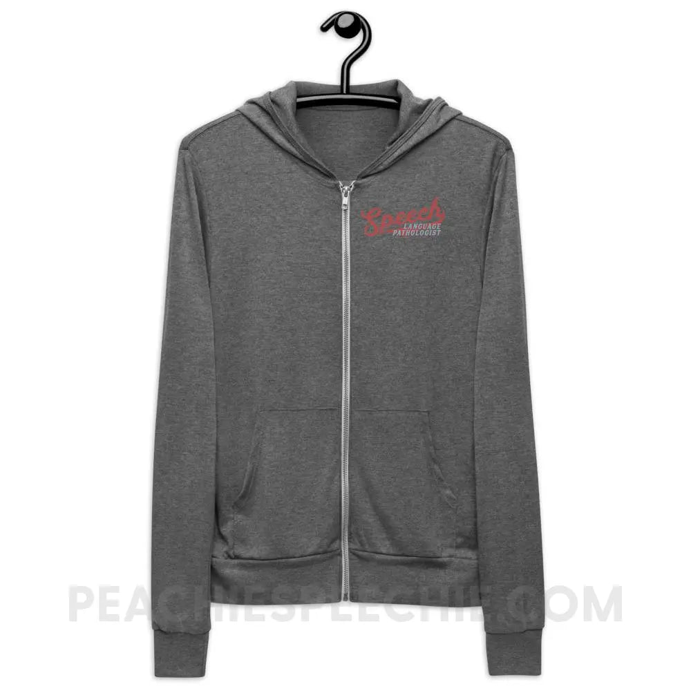 Sporty Speech Peachie Speechie Zip Hoodie - Grey Triblend / XS - peachiespeechie.com