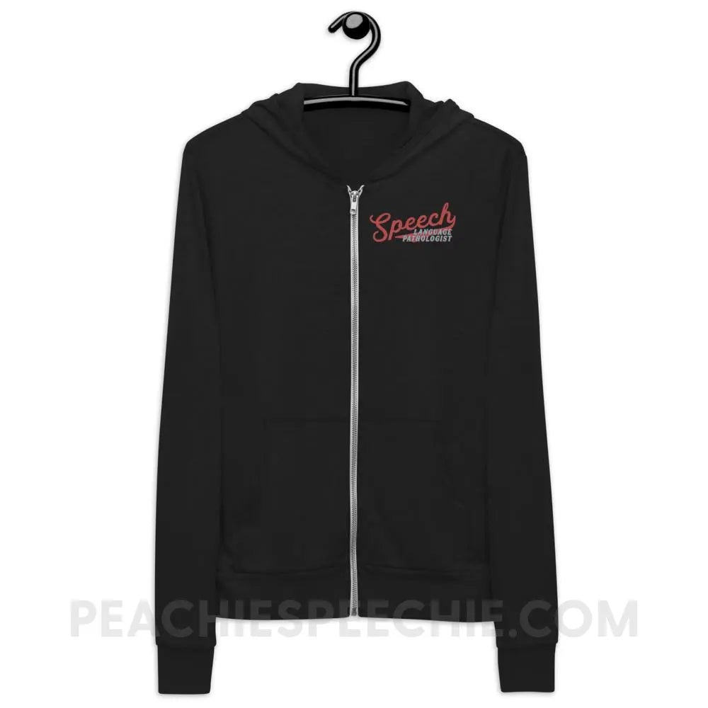 Sporty Speech Peachie Speechie Zip Hoodie - Solid Black Triblend / XS - peachiespeechie.com