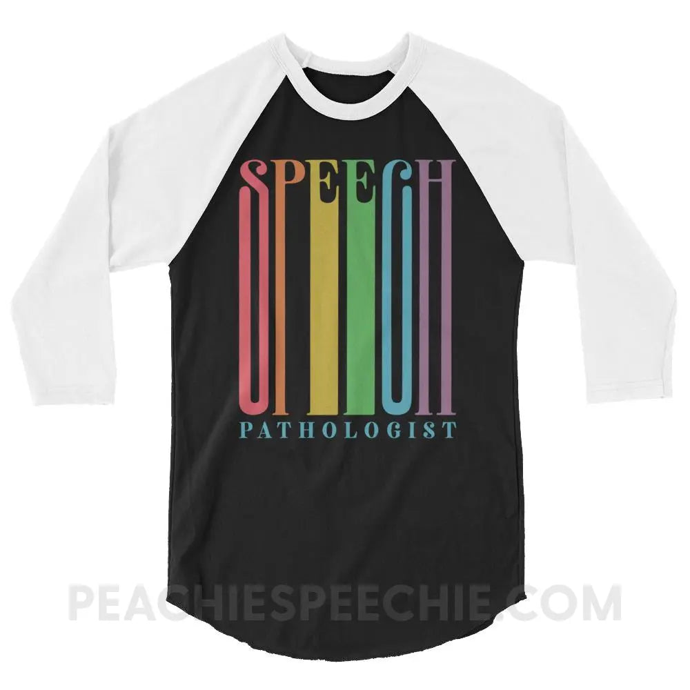 Stretchy Rainbow Speech Baseball Tee - Black/White / XS - T-Shirts & Tops peachiespeechie.com