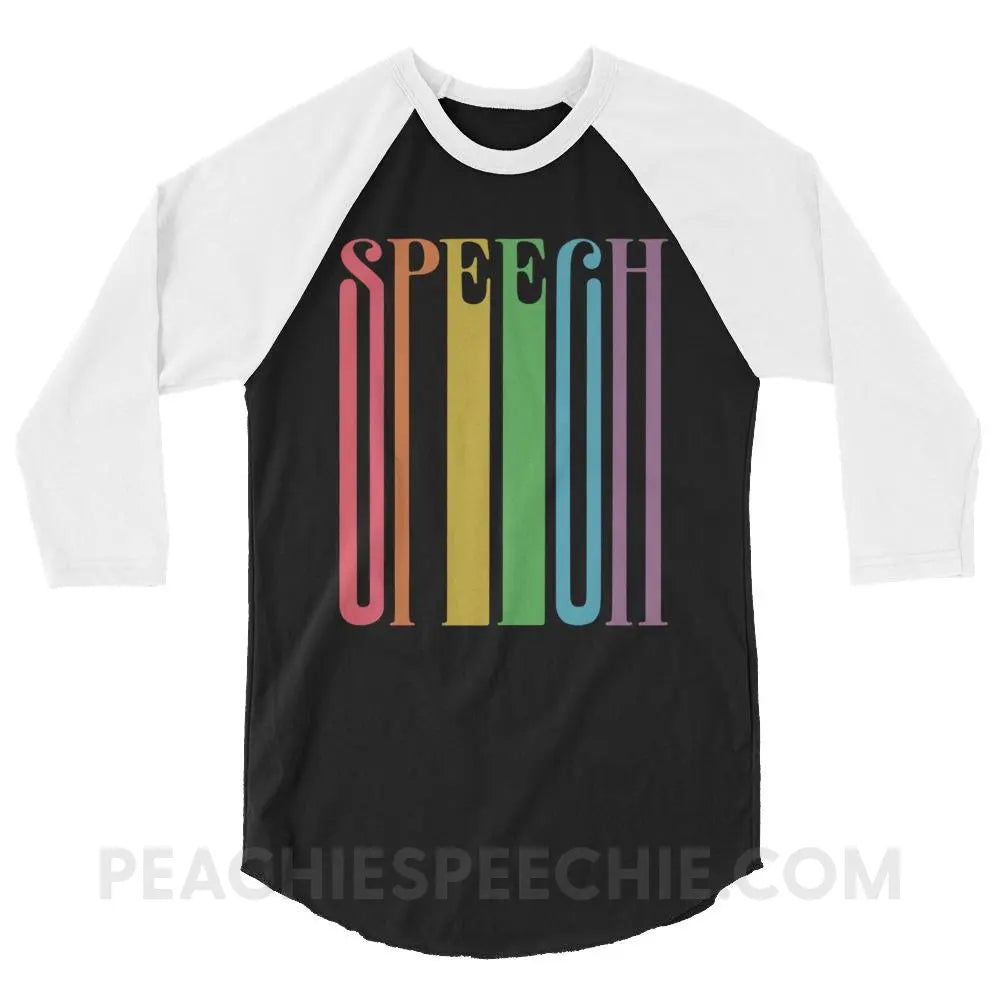 Stretchy Rainbow Speech Baseball Tee - Black/White / XS - T-Shirts & Tops peachiespeechie.com
