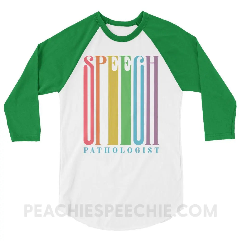 Stretchy Rainbow Speech Baseball Tee - White/Kelly / XS - T-Shirts & Tops peachiespeechie.com
