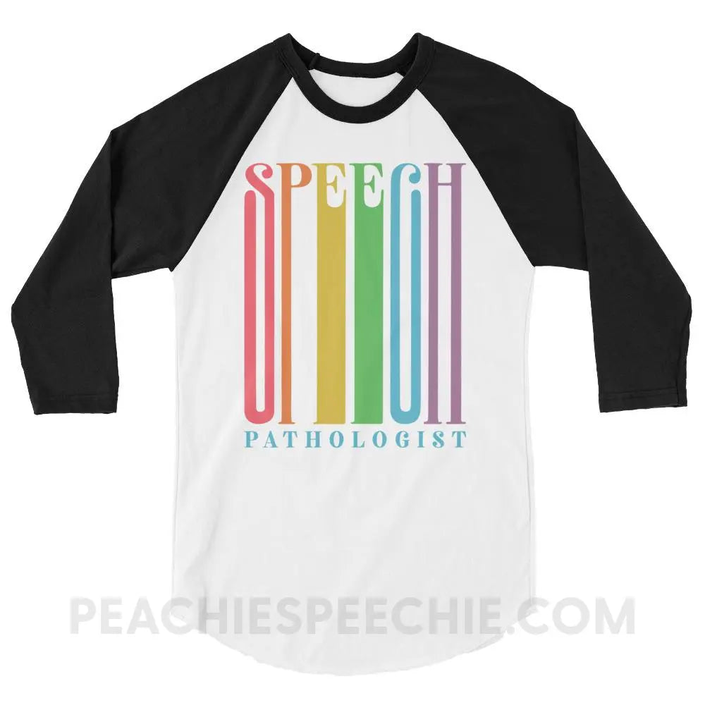 Stretchy Rainbow Speech Baseball Tee - White/Black / XS T-Shirts & Tops peachiespeechie.com