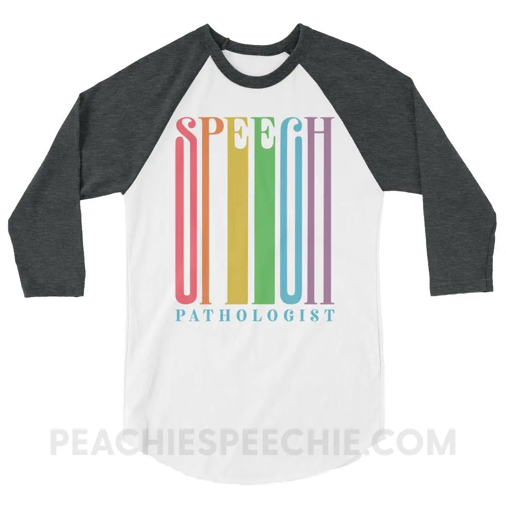 Stretchy Rainbow Speech Baseball Tee - White/Heather Charcoal / XS T-Shirts & Tops peachiespeechie.com