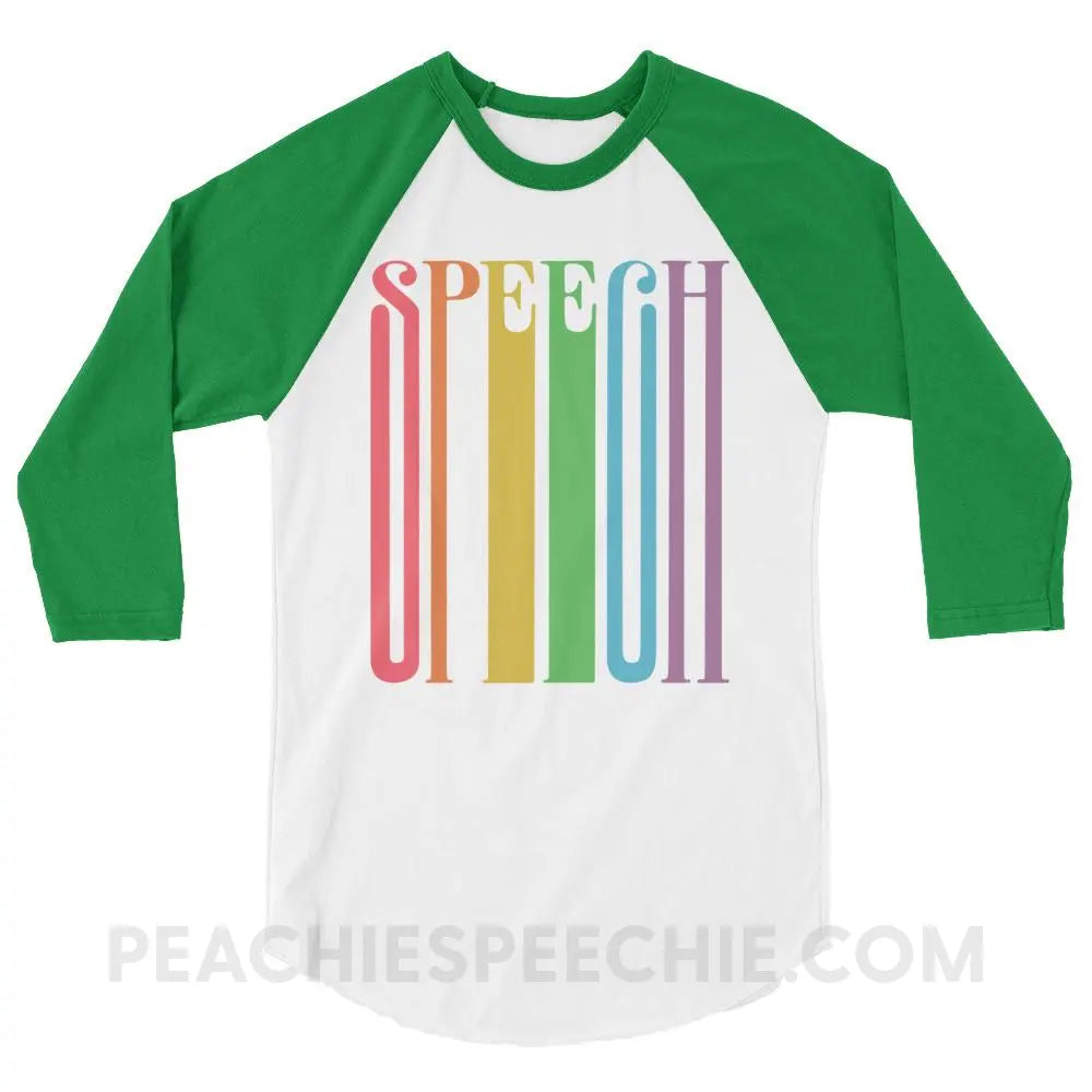 Stretchy Rainbow Speech Baseball Tee - White/Kelly / XS T-Shirts & Tops peachiespeechie.com