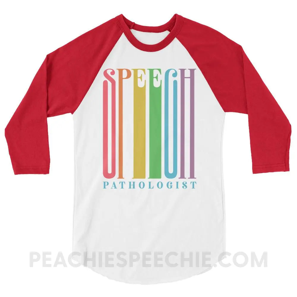 Stretchy Rainbow Speech Baseball Tee - White/Red / XS T-Shirts & Tops peachiespeechie.com