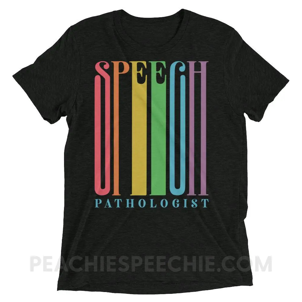 Stretchy Rainbow Speech Tri-Blend Tee - Charcoal-Black Triblend / XS - T-Shirts & Tops peachiespeechie.com