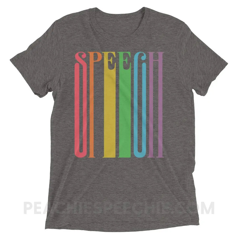 Stretchy Rainbow Speech Tri-Blend Tee - Grey Triblend / XS - T-Shirts & Tops peachiespeechie.com
