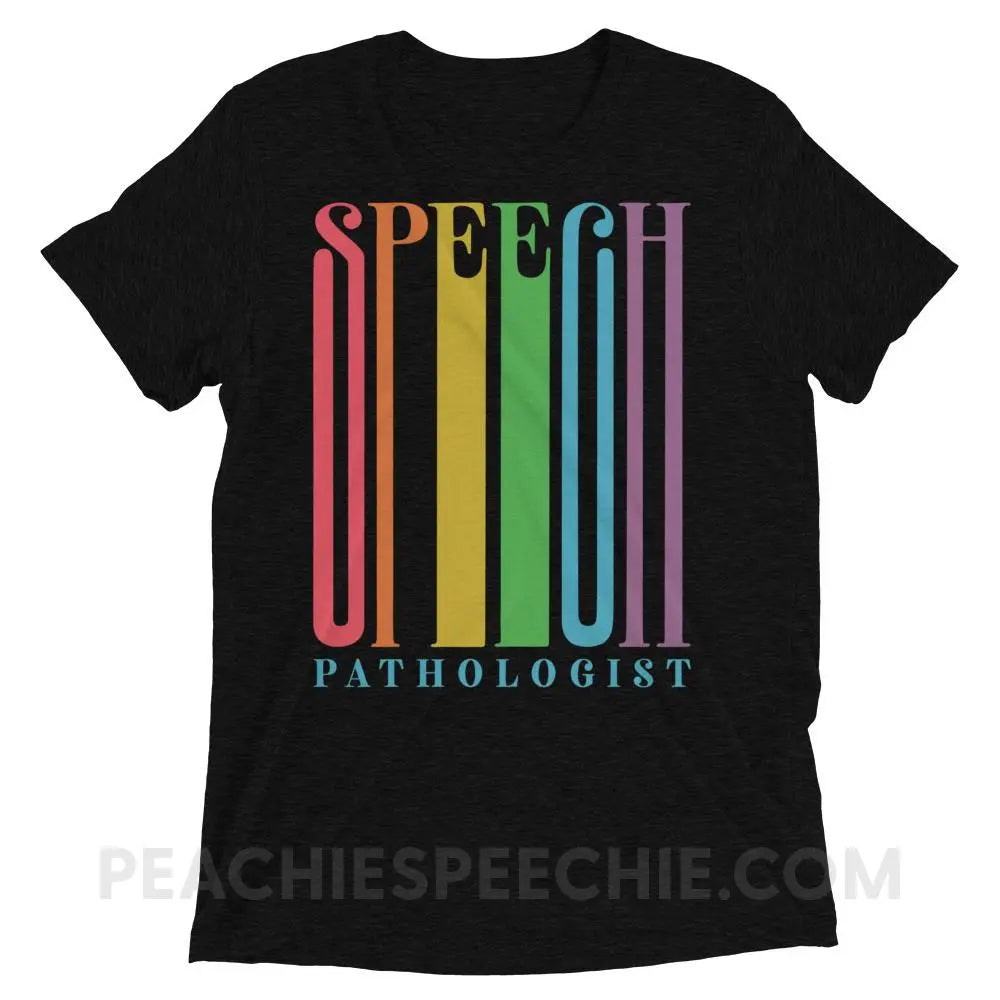 Stretchy Rainbow Speech Tri-Blend Tee - Solid Black Triblend / XS - T-Shirts & Tops peachiespeechie.com