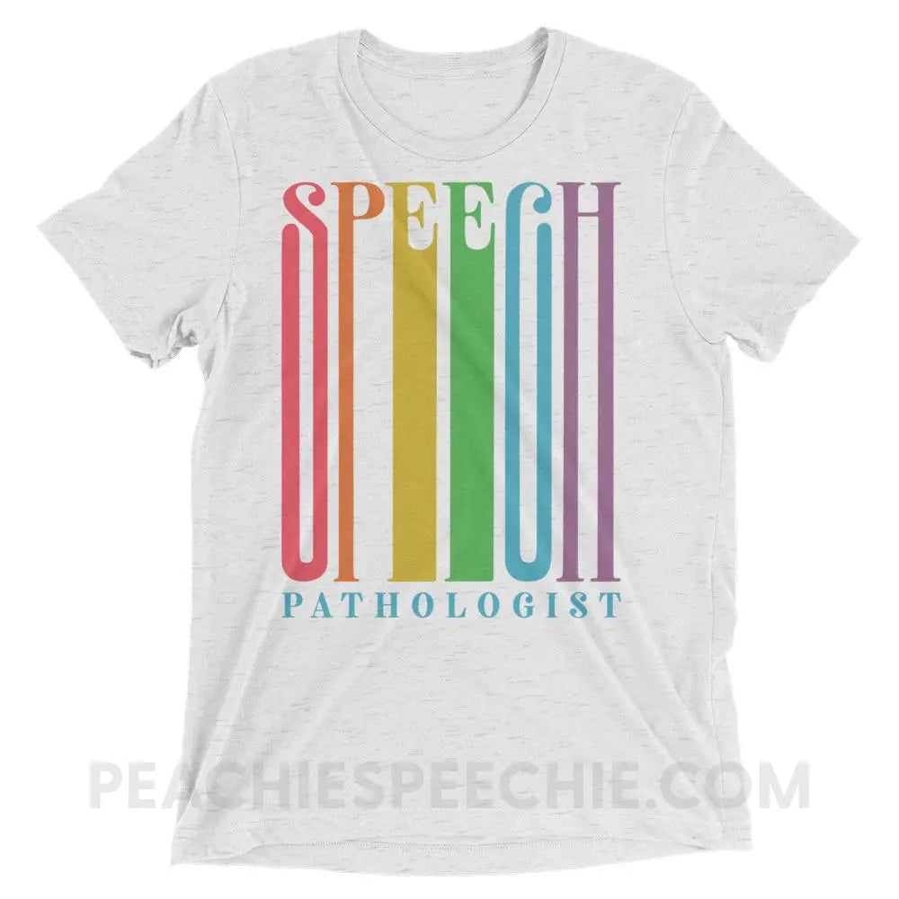 Stretchy Rainbow Speech Tri-Blend Tee - White Fleck Triblend / XS - T-Shirts & Tops peachiespeechie.com