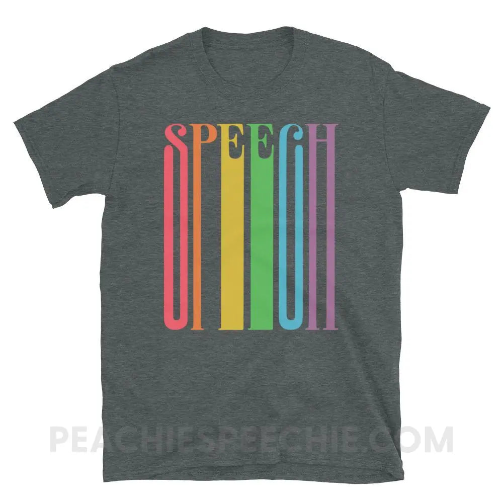 Stretchy Rainbow Speech Classic Tee - Dark Heather / S - T-Shirts & Tops peachiespeechie.com