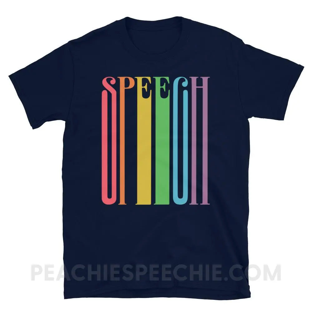 Stretchy Rainbow Speech Classic Tee - Navy / S - T-Shirts & Tops peachiespeechie.com