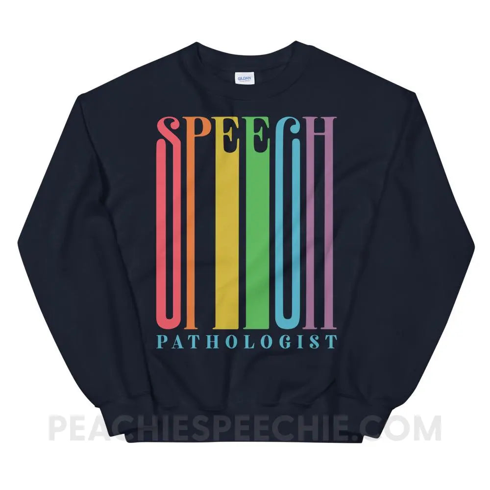 Stretchy Rainbow Speech Classic Sweatshirt - Navy / S - Hoodies & Sweatshirts peachiespeechie.com
