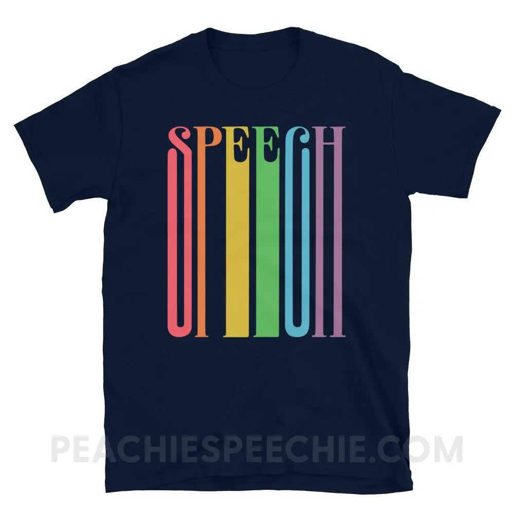 Stretchy Rainbow Speech Classic Tee - Navy / S - T-Shirts & Tops peachiespeechie.com