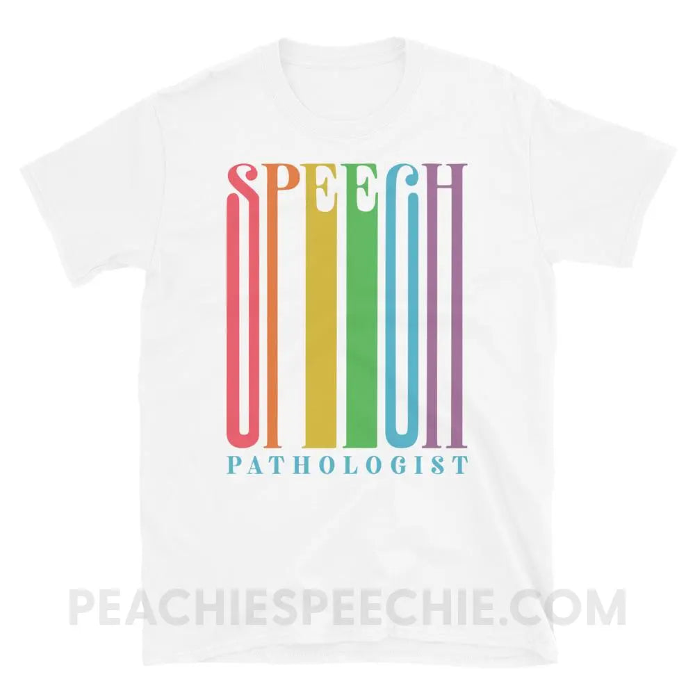 Stretchy Rainbow Speech Classic Tee - White / S - T-Shirts & Tops peachiespeechie.com
