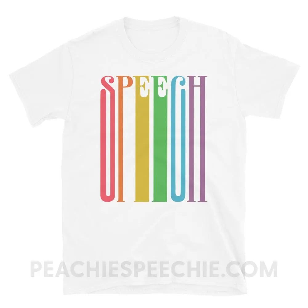 Stretchy Rainbow Speech Classic Tee - White / S - T-Shirts & Tops peachiespeechie.com