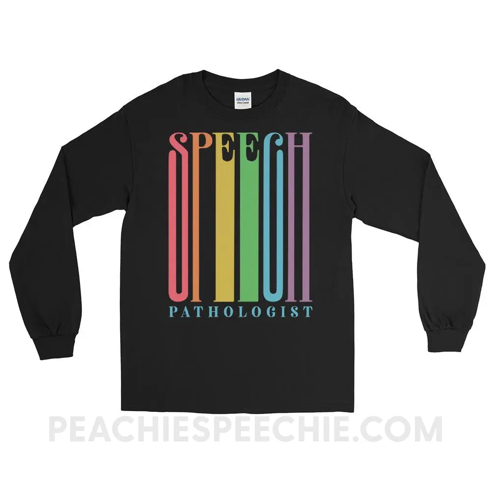 Stretchy Rainbow Speech Long Sleeve Tee - Black / S - T-Shirts & Tops peachiespeechie.com