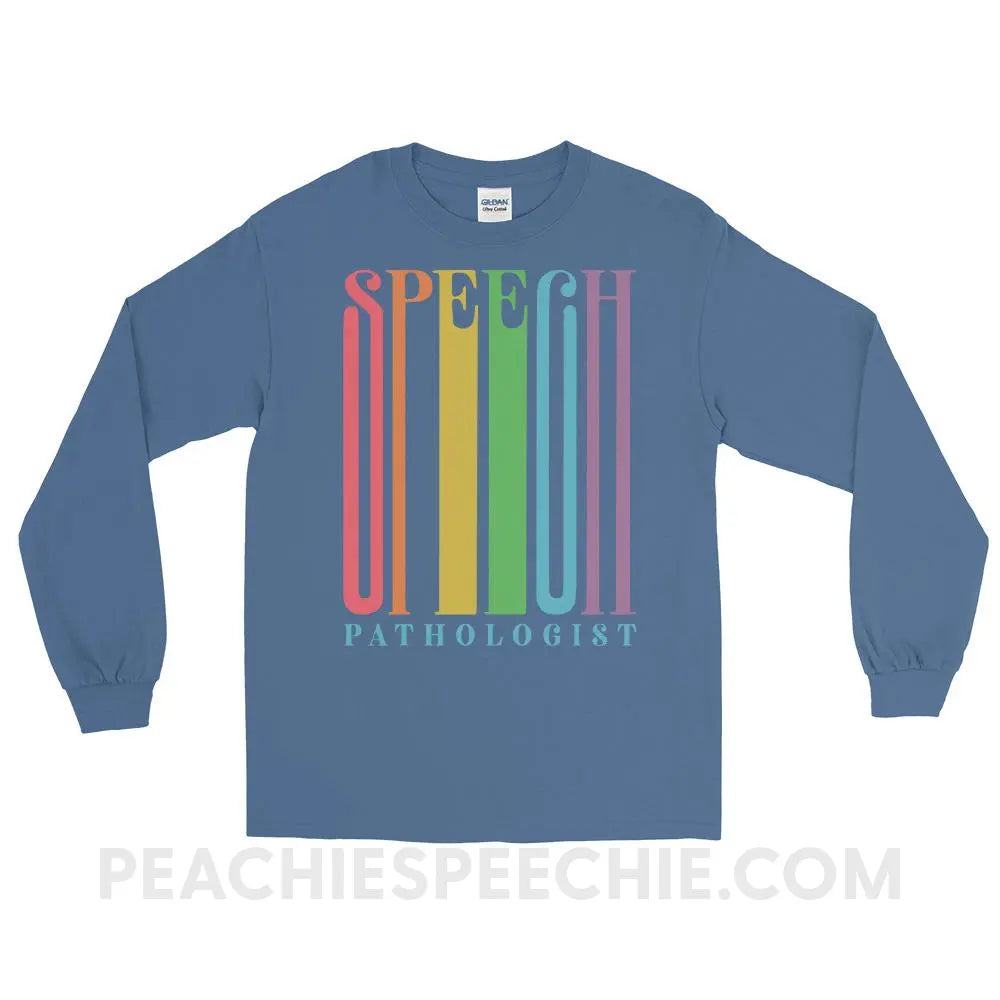 Stretchy Rainbow Speech Long Sleeve Tee - Indigo Blue / S - T-Shirts & Tops peachiespeechie.com