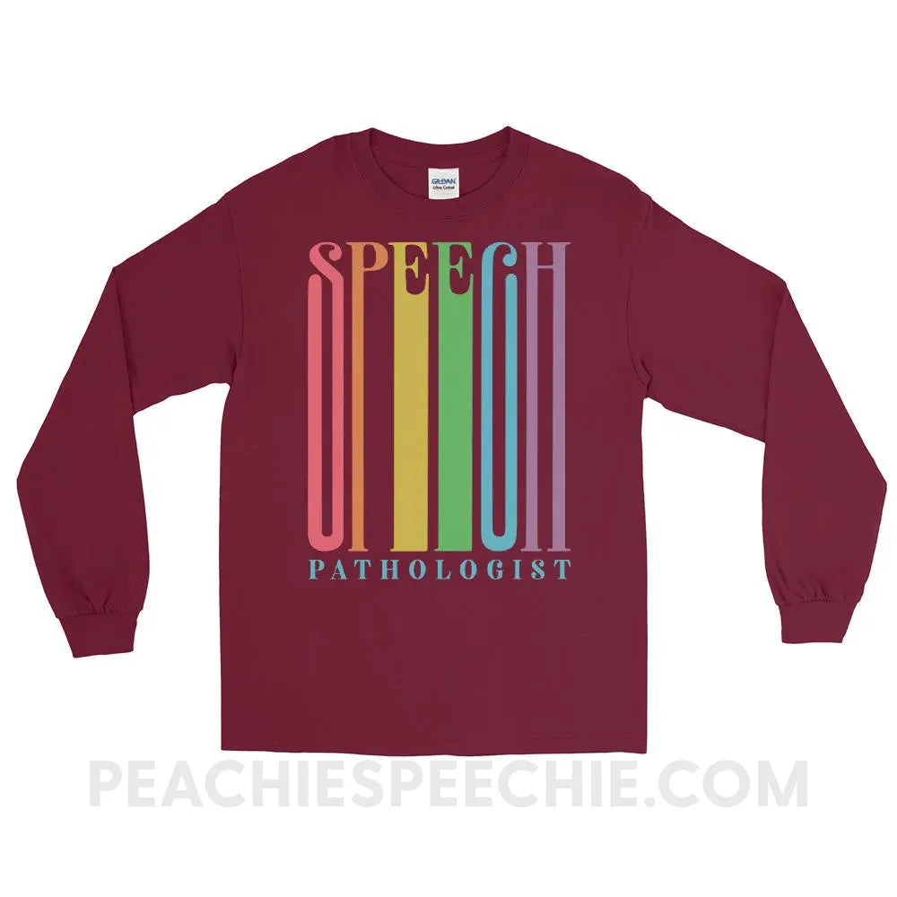 Stretchy Rainbow Speech Long Sleeve Tee - Maroon / S - T-Shirts & Tops peachiespeechie.com
