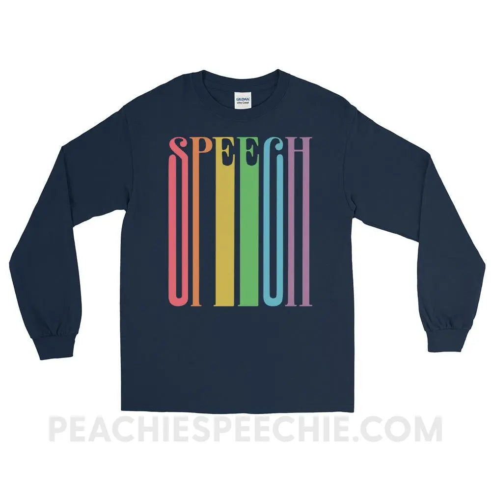 Stretchy Rainbow Speech Long Sleeve Tee - Navy / S - T-Shirts & Tops peachiespeechie.com