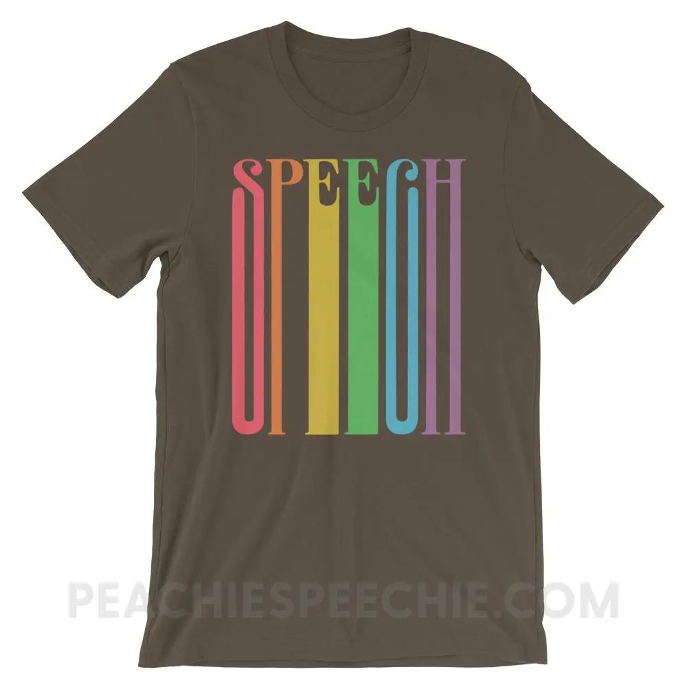 Stretchy Rainbow Speech Premium Soft Tee - Army / S - T-Shirts & Tops peachiespeechie.com