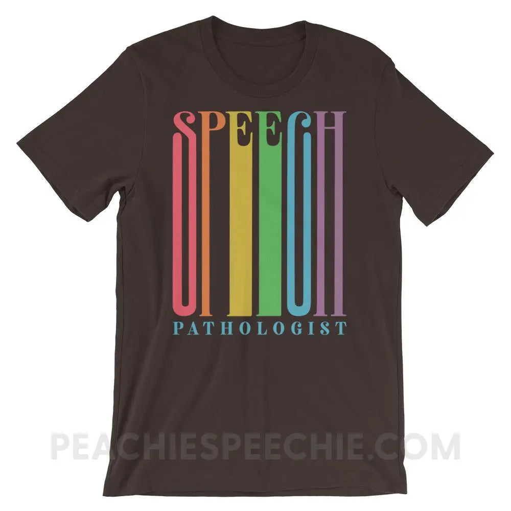 Stretchy Rainbow Speech Premium Soft Tee - Brown / S - T-Shirts & Tops peachiespeechie.com