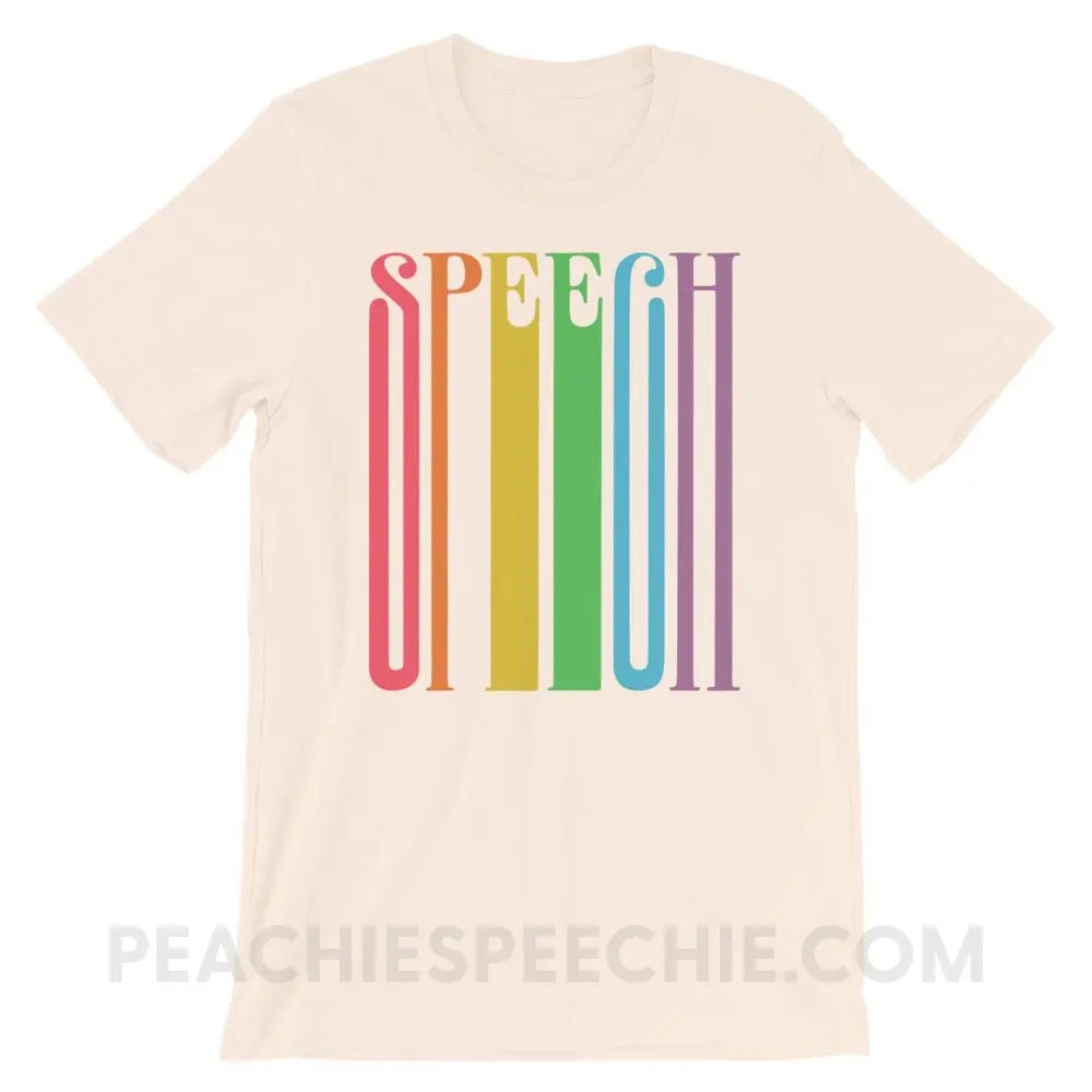 Stretchy Rainbow Speech Premium Soft Tee - Cream / S - T-Shirts & Tops peachiespeechie.com