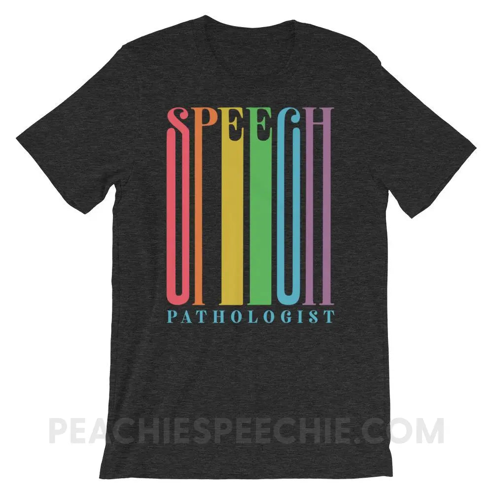 Stretchy Rainbow Speech Premium Soft Tee - Dark Grey Heather / XS - T-Shirts & Tops peachiespeechie.com