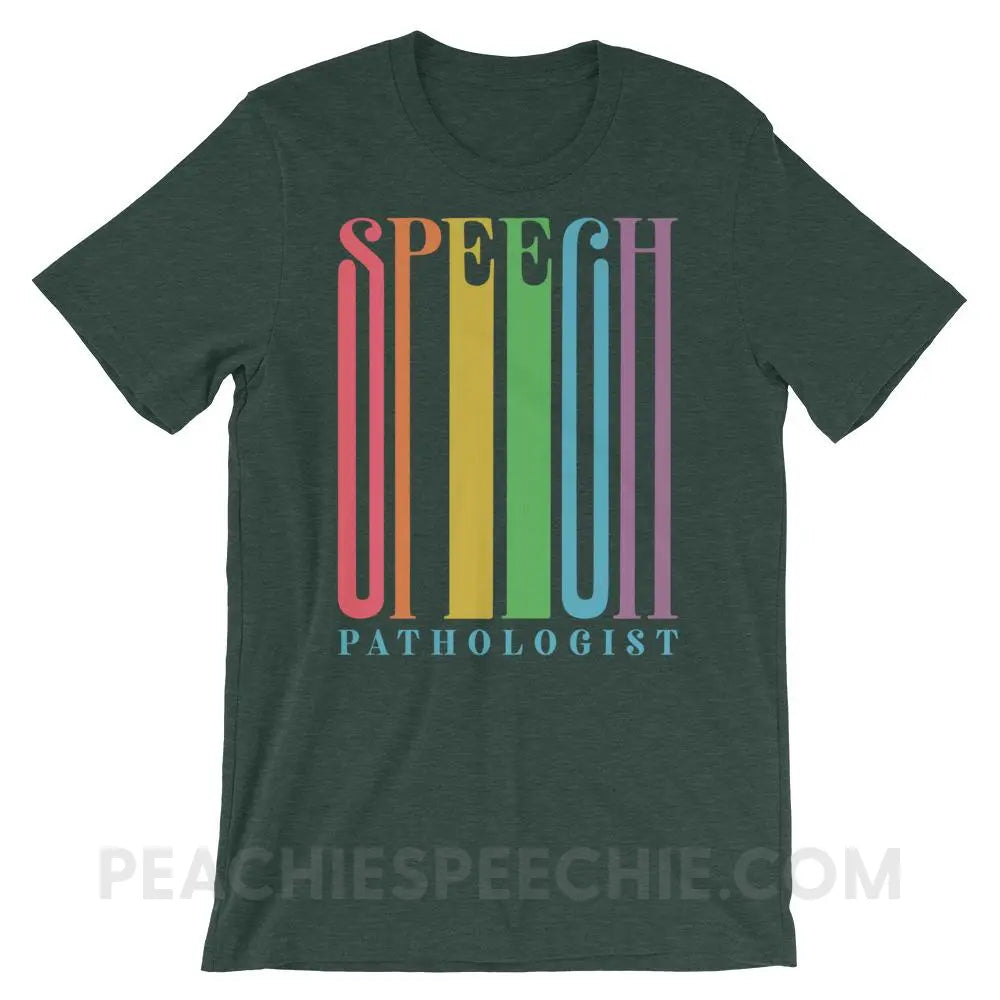 Stretchy Rainbow Speech Premium Soft Tee - Heather Forest / S - T-Shirts & Tops peachiespeechie.com