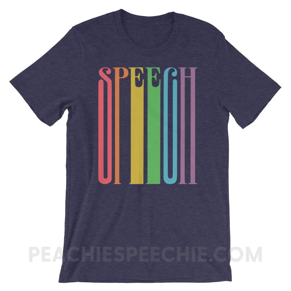 Stretchy Rainbow Speech Premium Soft Tee - Heather Midnight Navy / XS - T-Shirts & Tops peachiespeechie.com