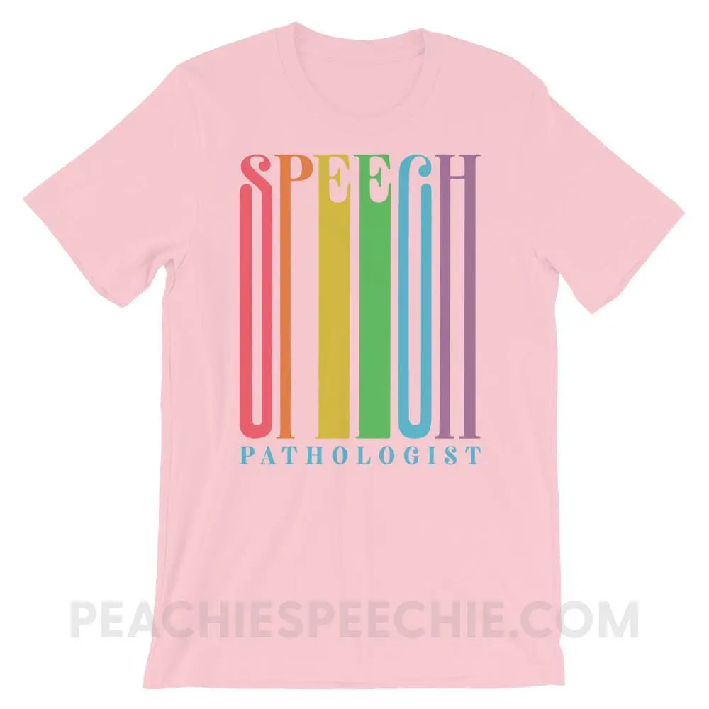 Stretchy Rainbow Speech Premium Soft Tee - Pink / S - T-Shirts & Tops peachiespeechie.com