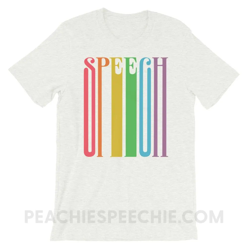 Stretchy Rainbow Speech Premium Soft Tee - Ash / S - T-Shirts & Tops peachiespeechie.com