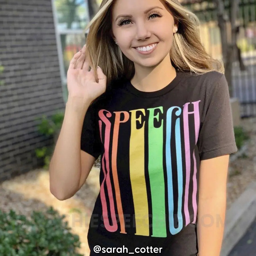 Stretchy Rainbow Speech Premium Soft Tee - T-Shirts & Tops peachiespeechie.com