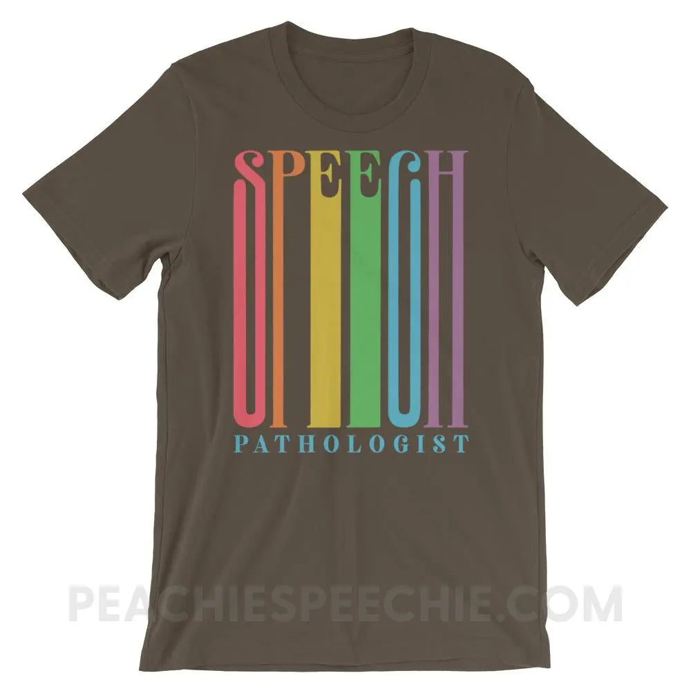 Stretchy Rainbow Speech Premium Soft Tee - Army / S - T-Shirts & Tops peachiespeechie.com