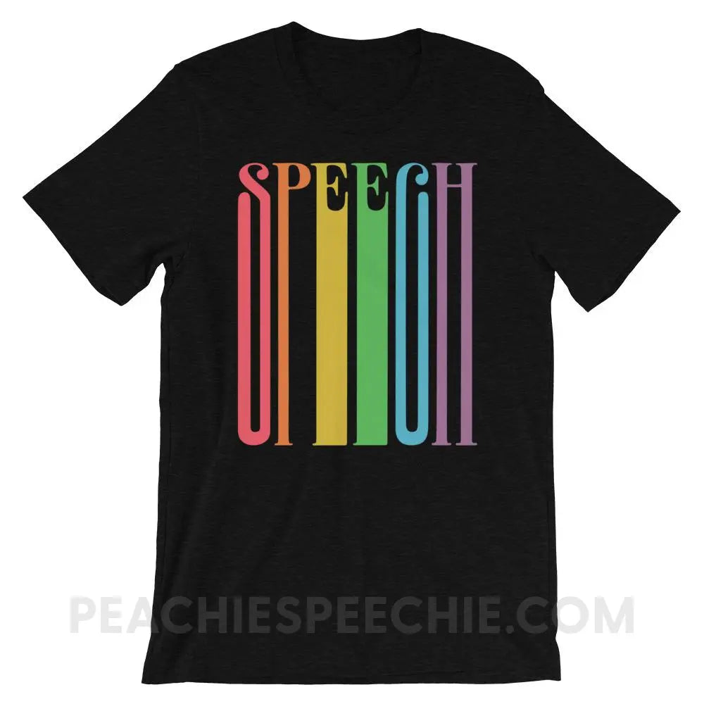 Stretchy Rainbow Speech Premium Soft Tee - Black Heather / XS - T-Shirts & Tops peachiespeechie.com