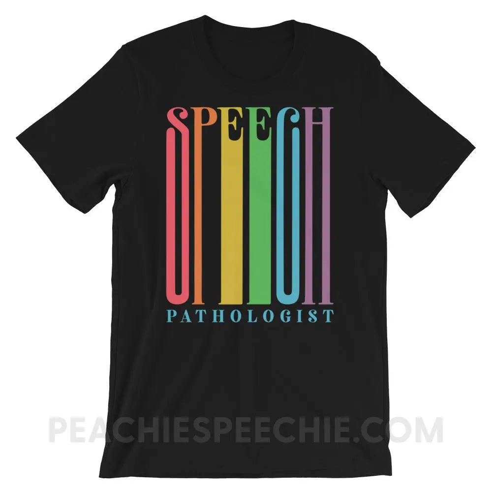 Stretchy Rainbow Speech Premium Soft Tee - Black / XS - T-Shirts & Tops peachiespeechie.com