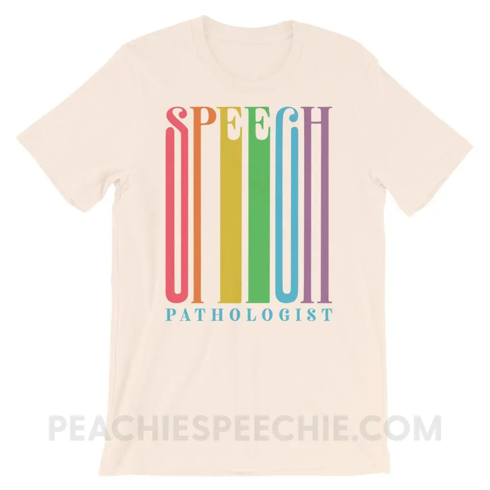 Stretchy Rainbow Speech Premium Soft Tee - Cream / S - T-Shirts & Tops peachiespeechie.com