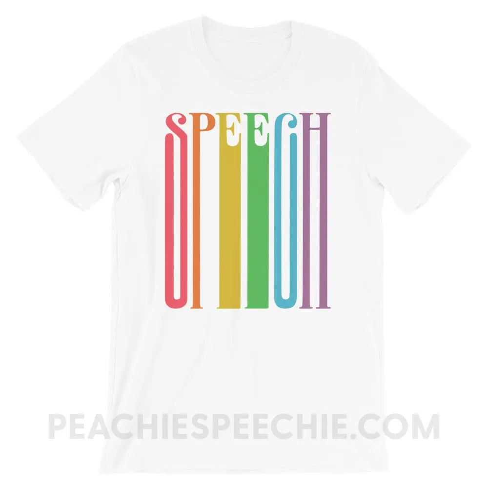 Stretchy Rainbow Speech Premium Soft Tee - White / XS - T-Shirts & Tops peachiespeechie.com