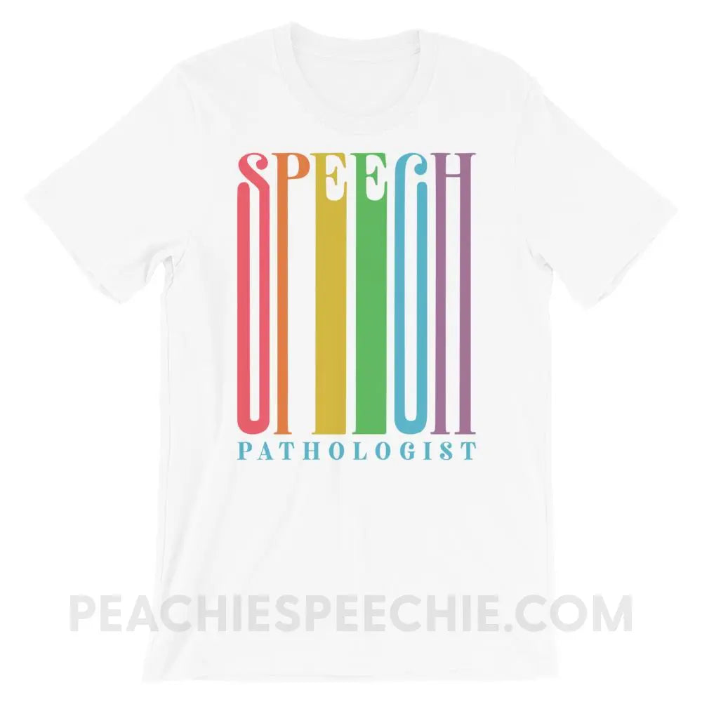 Stretchy Rainbow Speech Premium Soft Tee - White / XS - T-Shirts & Tops peachiespeechie.com